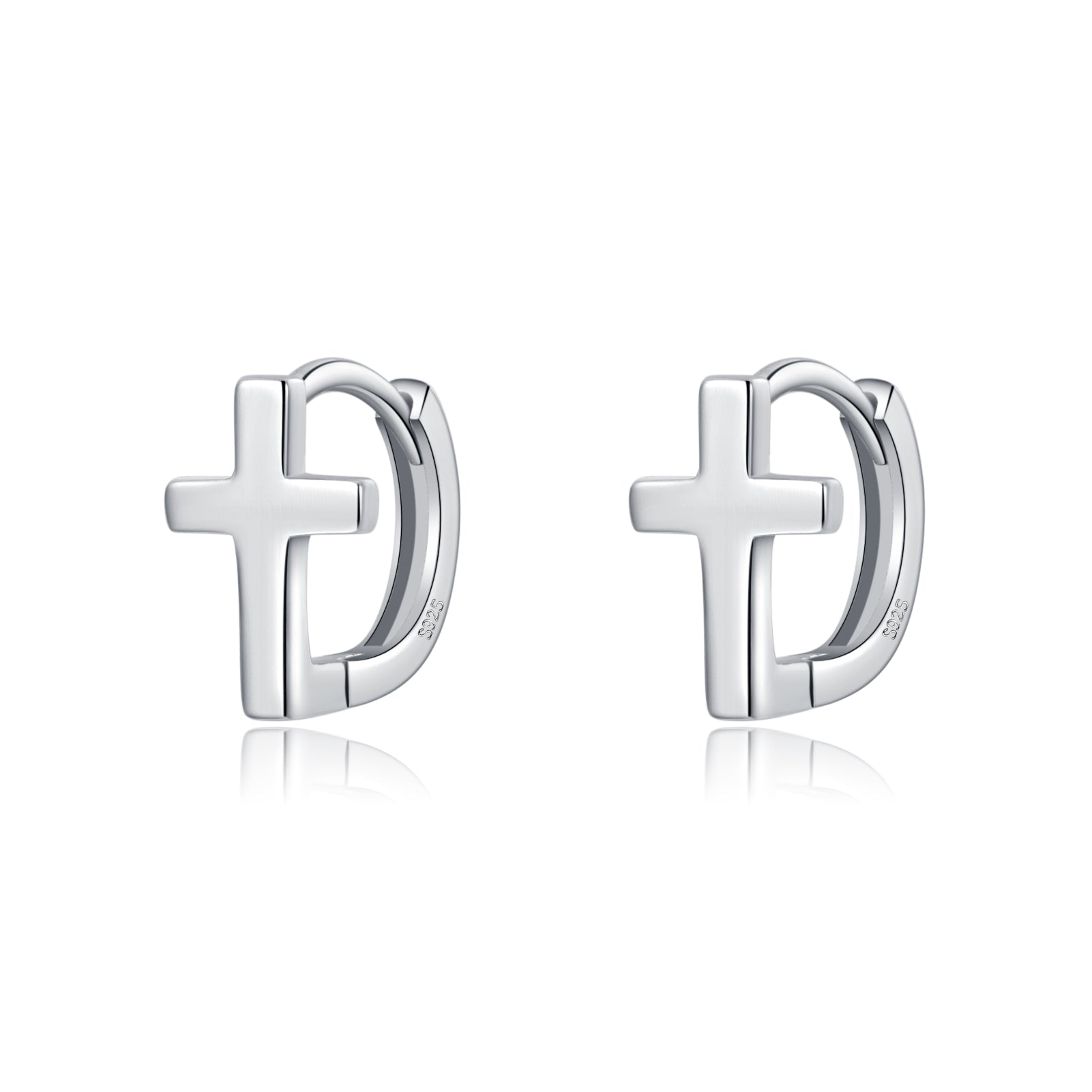 Reffeer Solid 925 Sterling Silver Cross Hoop Earrings for Women Teen Girls Small Cross Huggie Earrings Cartilage Helix