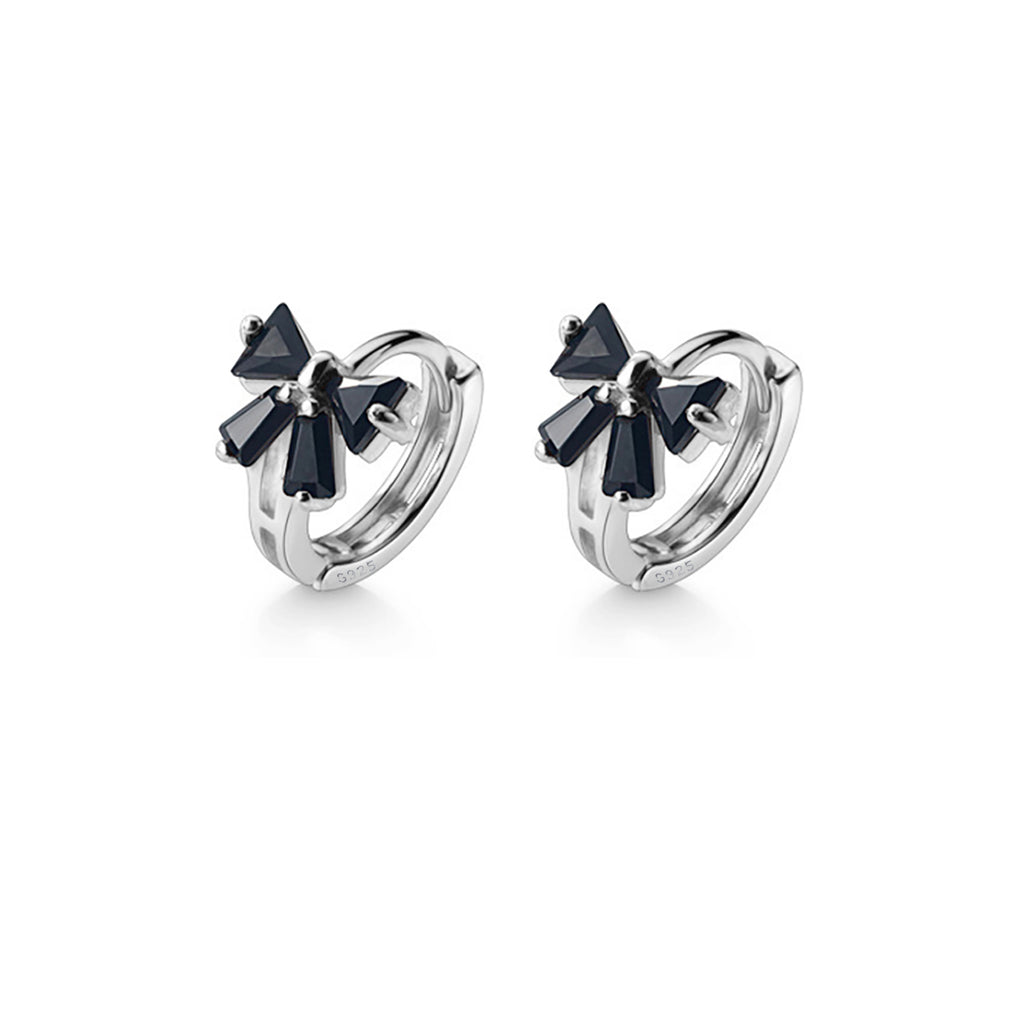 Reffeer Solid 925 Sterling Silver Bow Hoop Earrings Huggie for Women Teen Girls Black CZ Bowknot Hoop Earrings Ribbon Cartilage Huggie