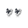 Reffeer Solid 925 Sterling Silver Bow Hoop Earrings Huggie for Women Teen Girls Black CZ Bowknot Hoop Earrings Ribbon Cartilage Huggie