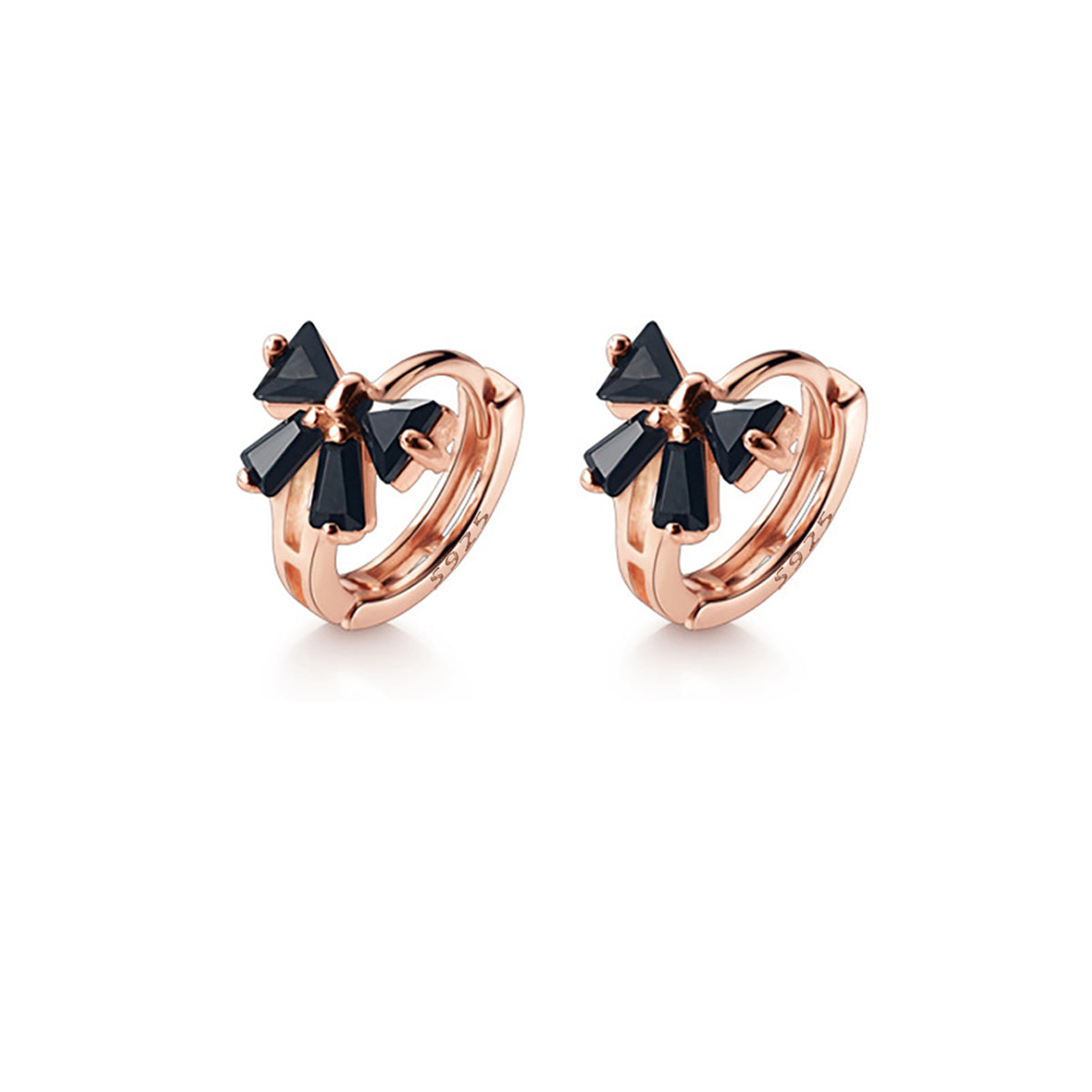 Reffeer Solid 925 Sterling Silver Bow Hoop Earrings Huggie for Women Teen Girls Black CZ Bowknot Hoop Earrings Ribbon Cartilage Huggie