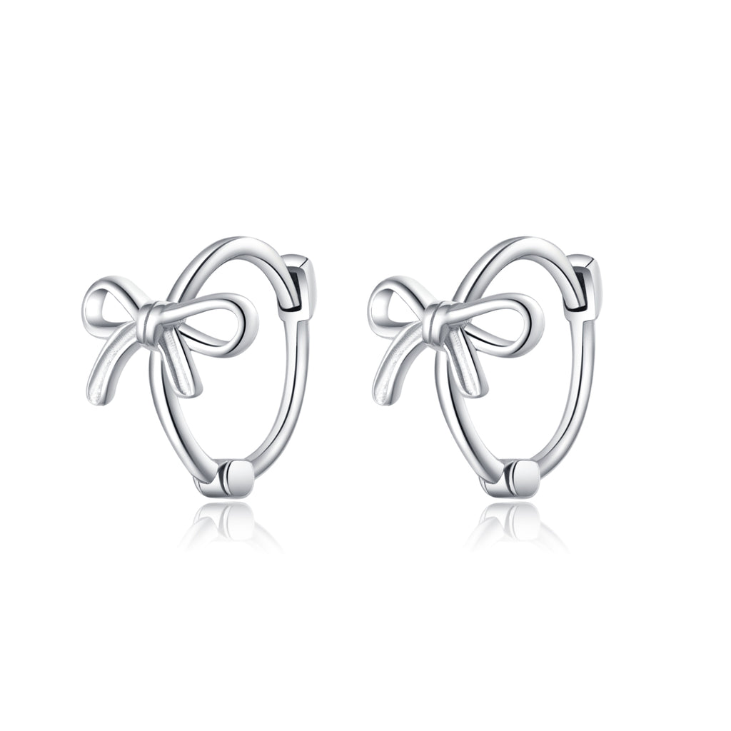 Reffeer Solid 925 Sterling Silver Bow Hoop Earrings Ribbon for Women Teen Girls Bowknot Hoop Earrings Huggie