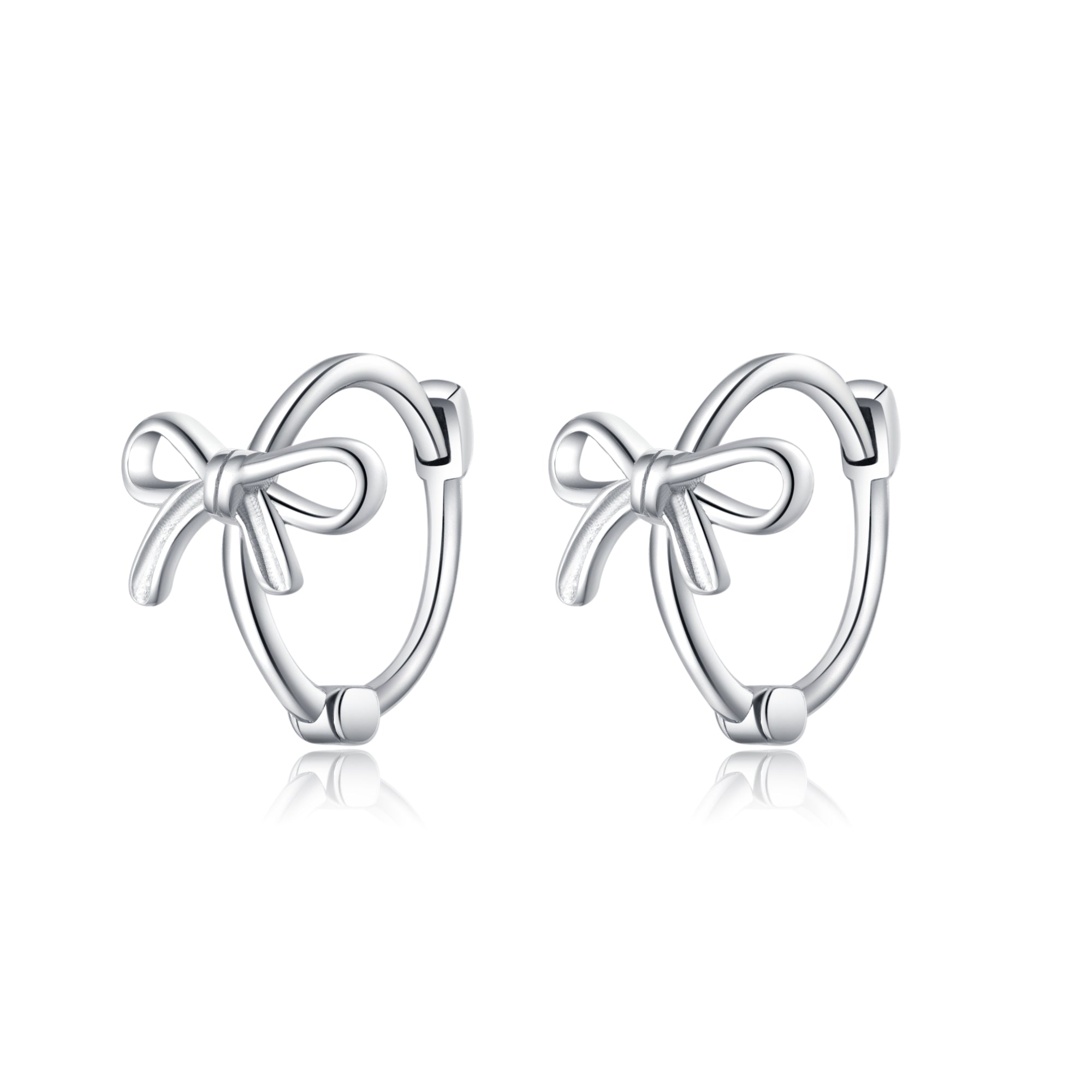 Reffeer Solid 925 Sterling Silver Bow Hoop Earrings Ribbon for Women Teen Girls Bowknot Hoop Earrings Huggie