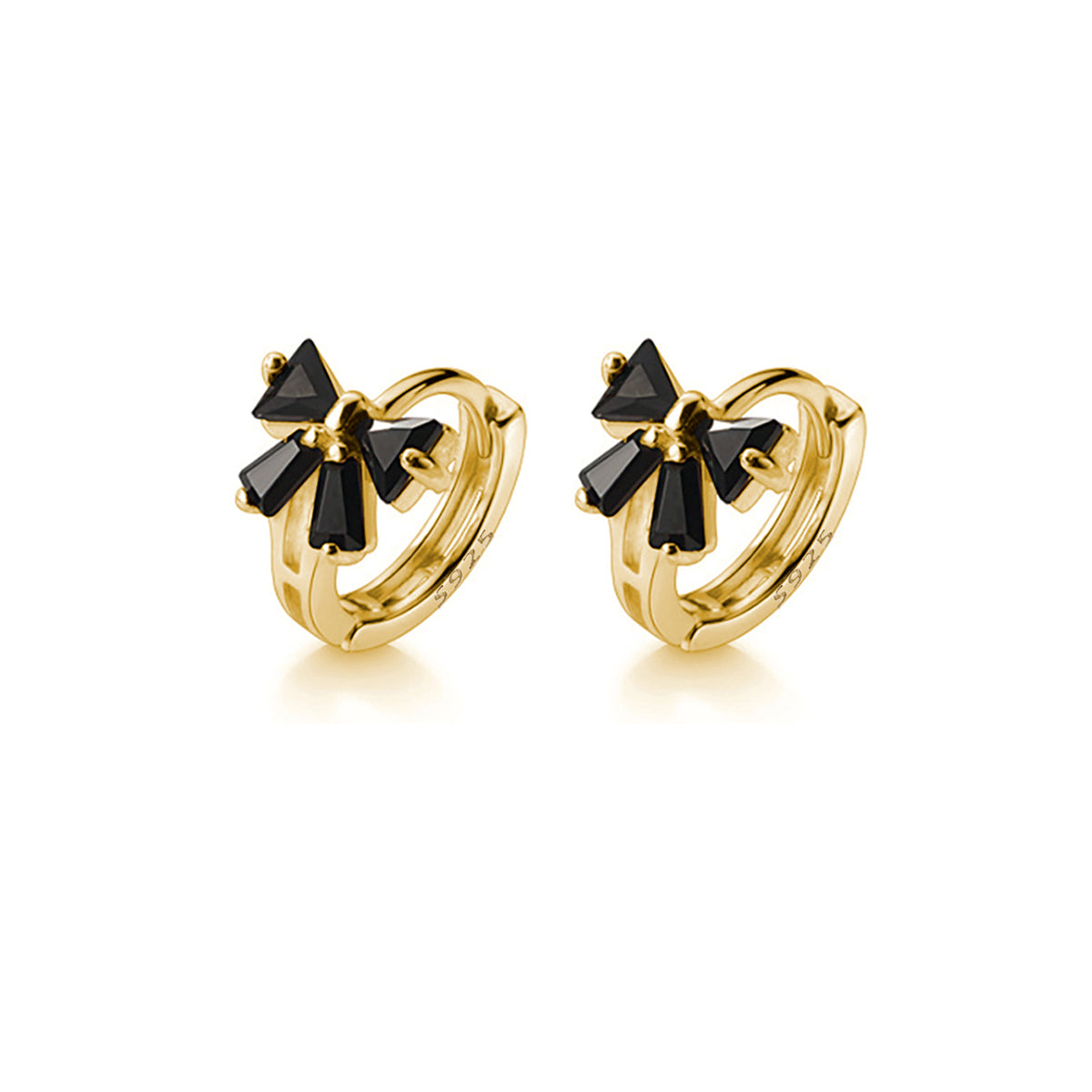 Reffeer Solid 925 Sterling Silver Bow Hoop Earrings Huggie for Women Teen Girls Black CZ Bowknot Hoop Earrings Ribbon Cartilage Huggie