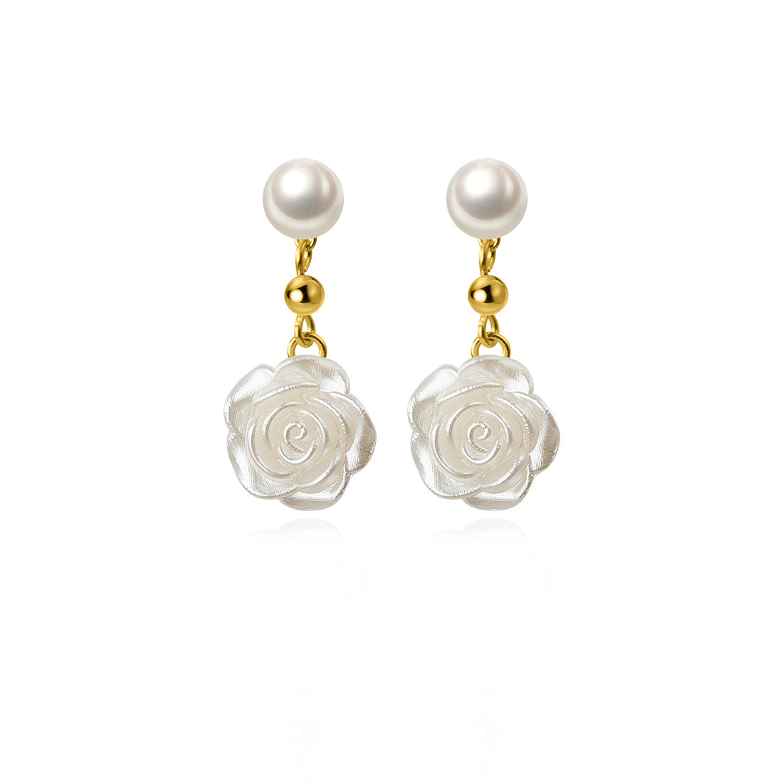 Reffeer Solid 925 Sterling Silver Flower Drop Earrings Dangle for Women Teen Girls Imitation Pearl Drop Earrings Flower for Wedding