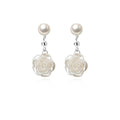 Reffeer Solid 925 Sterling Silver Flower Drop Earrings Dangle for Women Teen Girls Imitation Pearl Drop Earrings Flower for Wedding