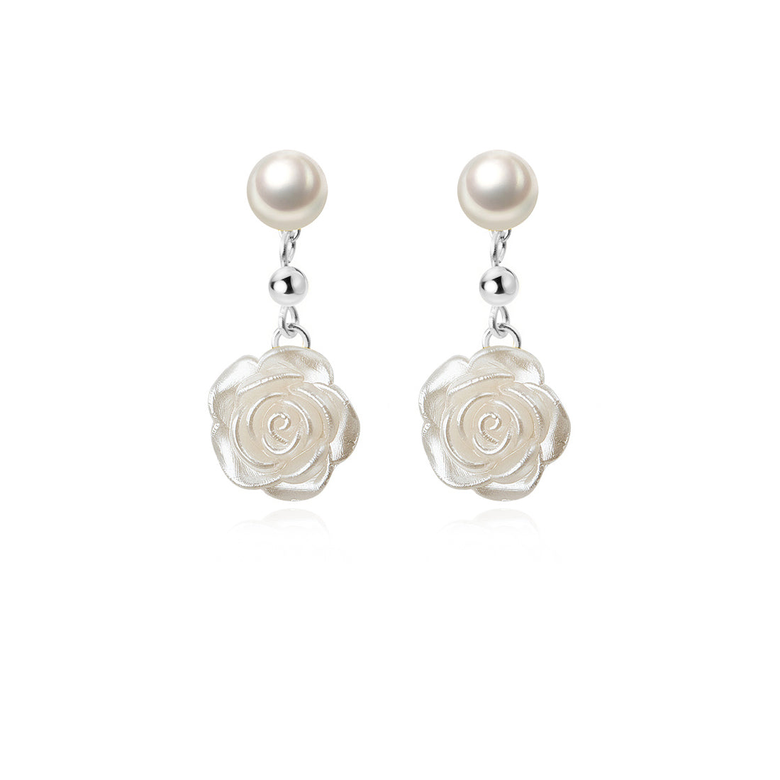 Reffeer Solid 925 Sterling Silver Flower Drop Earrings Dangle for Women Teen Girls Imitation Pearl Drop Earrings Flower for Wedding