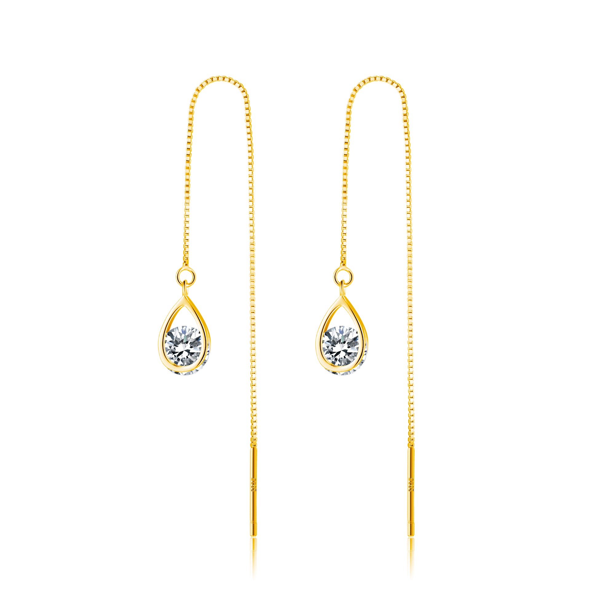 Reffeer Solid 925 Sterling Silver CZ Droplet Chain Dangle Earrings for Women Teen Girls Tassel Dangle Earrings Threader