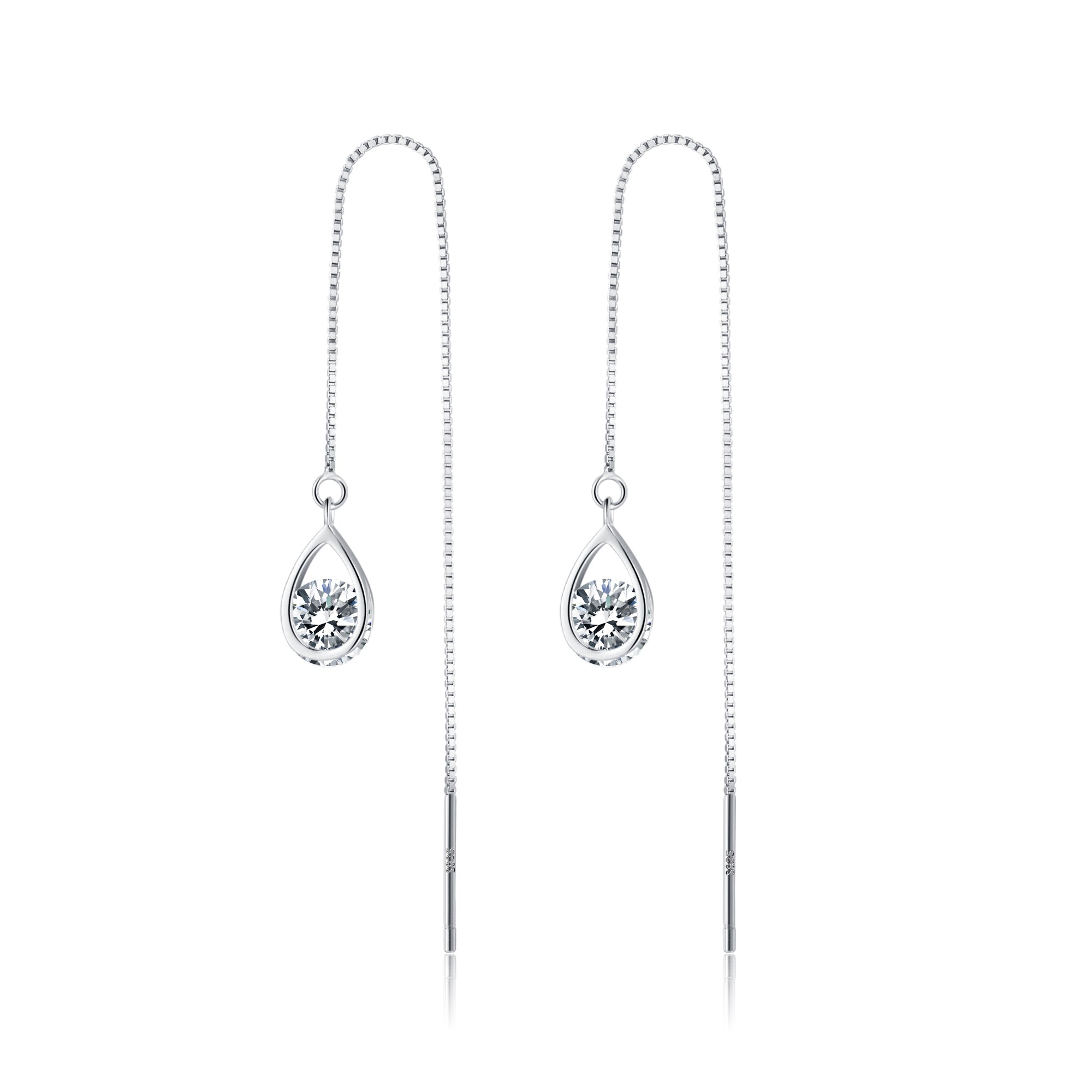 Reffeer Solid 925 Sterling Silver CZ Droplet Chain Dangle Earrings for Women Teen Girls Tassel Dangle Earrings Threader