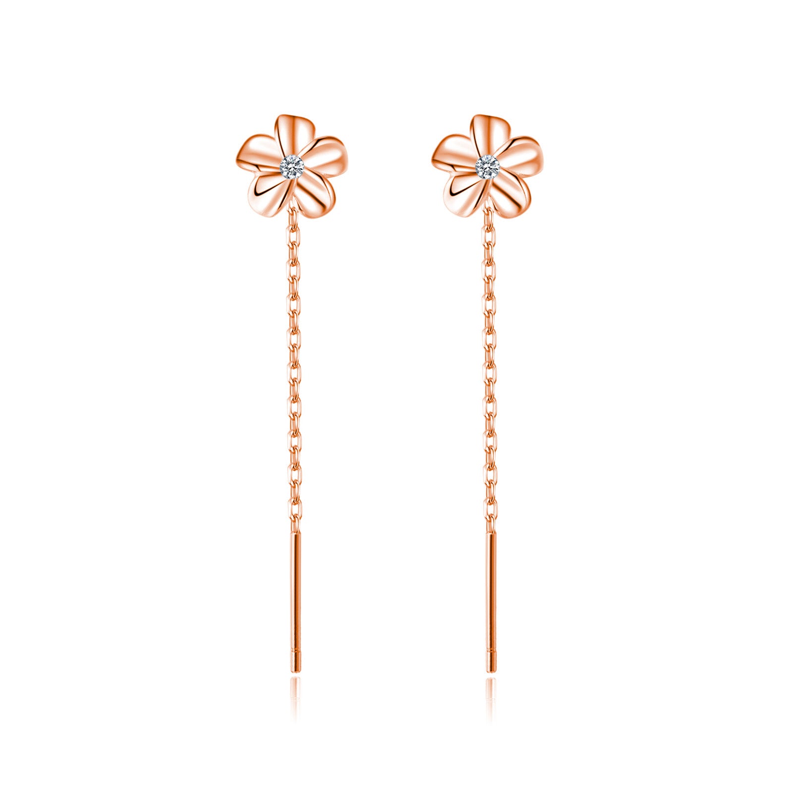 Reffeer Solid 925 Sterling Silver Plumeria Flower Chain Dangle Earrings for Women Teen Girls CZ Flower Tassel Earrings Threader Drops