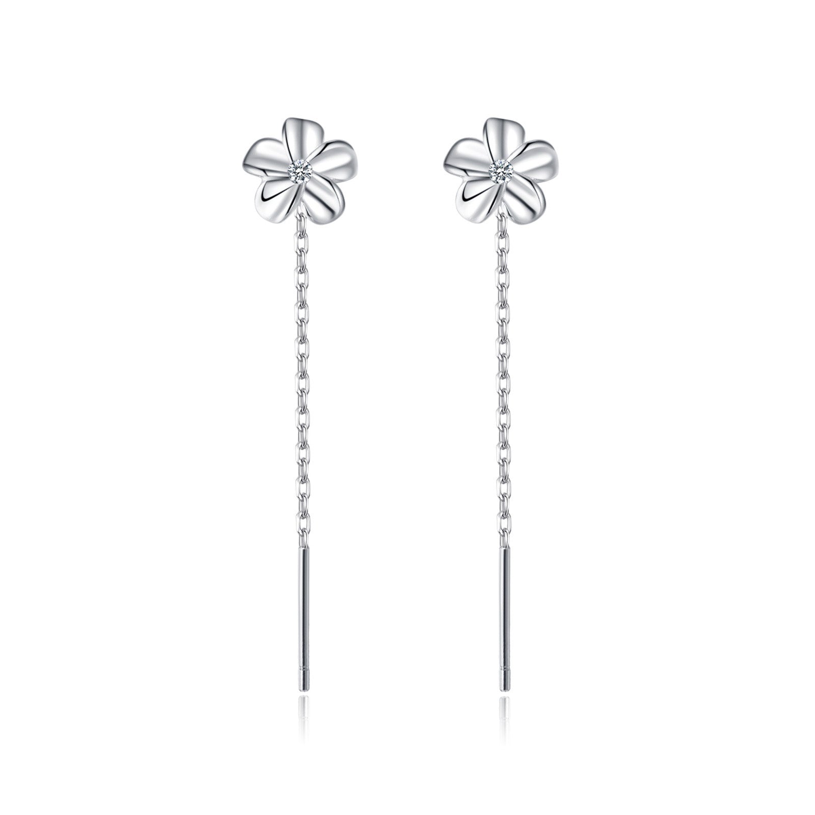 Reffeer Solid 925 Sterling Silver Plumeria Flower Chain Dangle Earrings for Women Teen Girls CZ Flower Tassel Earrings Threader Drops
