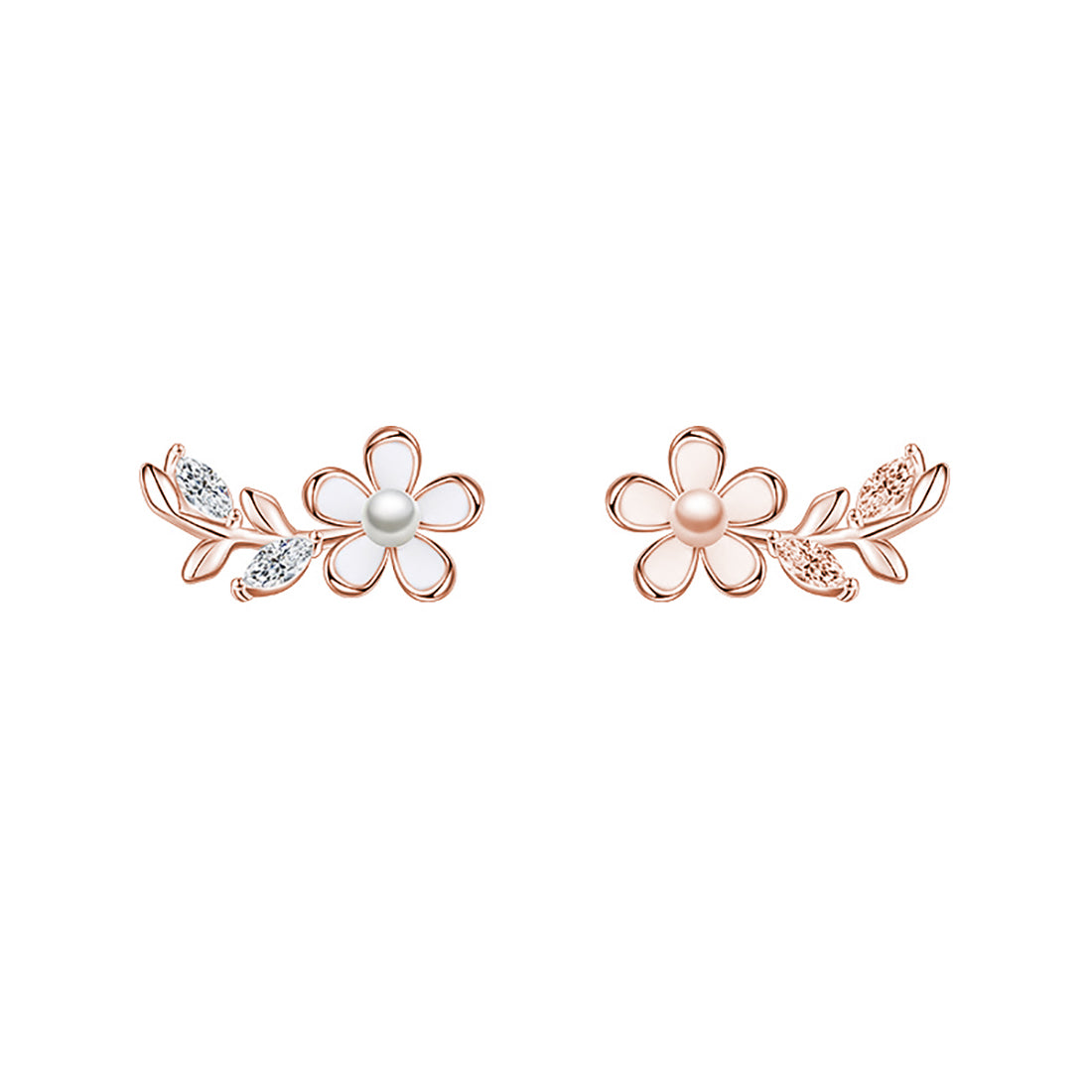 Reffeer Solid 925 Sterling Silver Flower Stud Earrings for Women Teen Girls CZ Leaf Post Stud Earrings Simualted Pearl Flower Studs