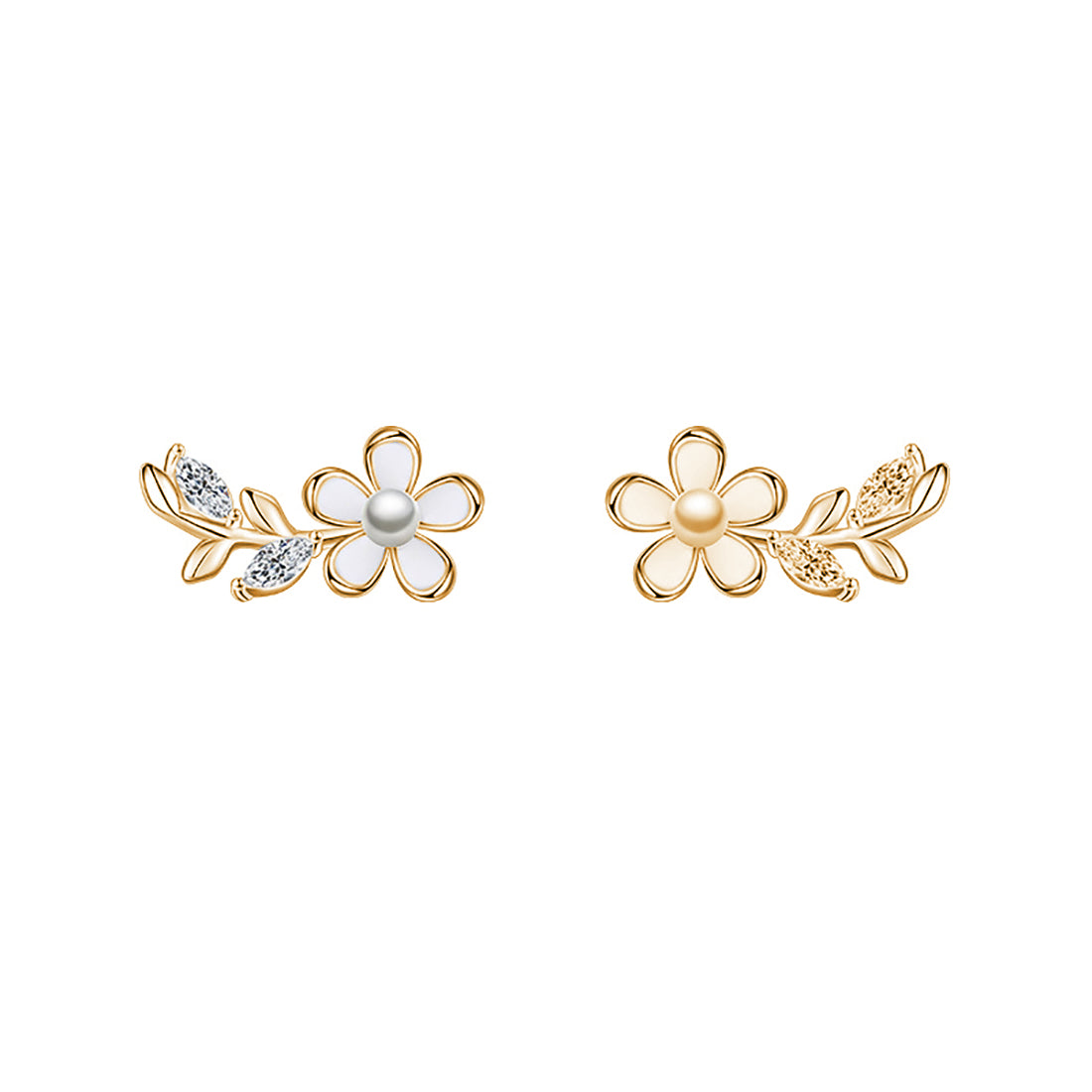 Reffeer Solid 925 Sterling Silver Flower Stud Earrings for Women Teen Girls CZ Leaf Post Stud Earrings Simualted Pearl Flower Studs