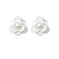 Reffeer Solid 925 Sterling Silver Simulated Pearl Flower Earrings Studs for Women Teen Girls Flower Stud Earrings Pearls for Wedding