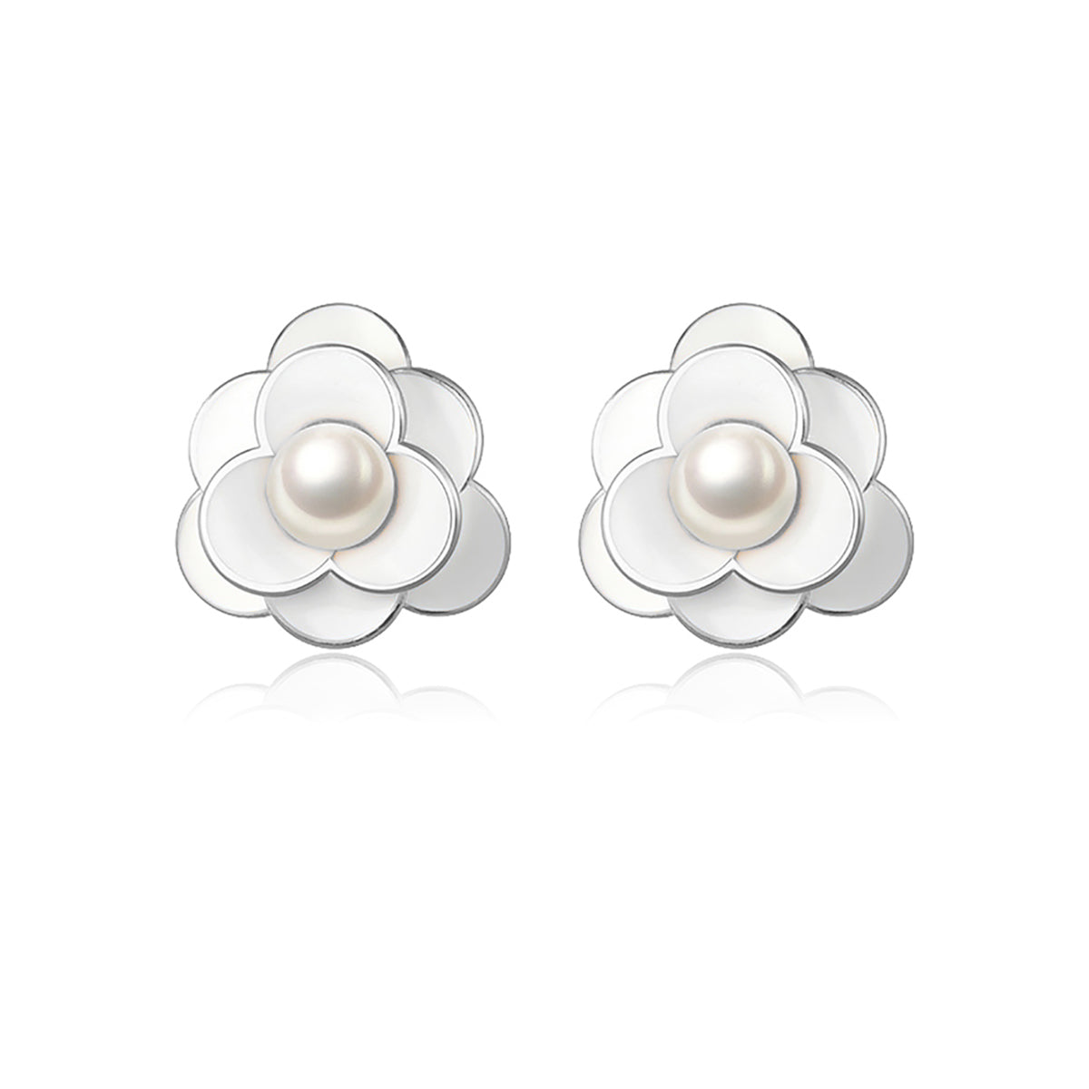Reffeer Solid 925 Sterling Silver Simulated Pearl Flower Earrings Studs for Women Teen Girls Flower Stud Earrings Pearls for Wedding