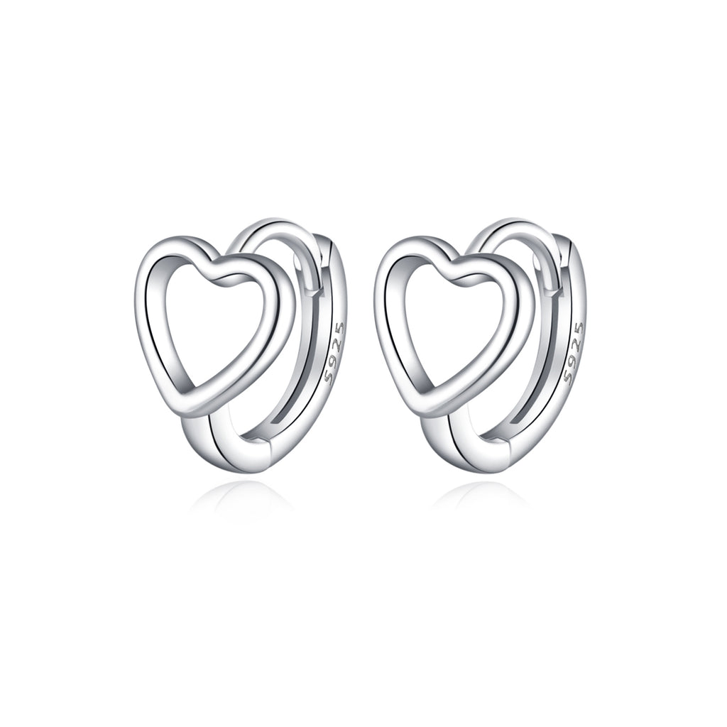 Reffeer Solid 925 Sterling Silver Love Heart Hoop Earrings Huggie for Women Teen Girls Heart Hoop Earrings Love Huggie