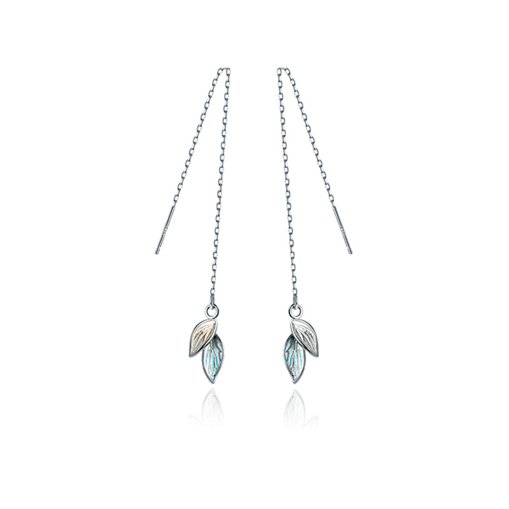 Reffeer Solid 925 Sterling Silver Leaf Chain Dangle Earrings for Women Teen Girls Leaf Dangle Drop Earrings Threader Tassel