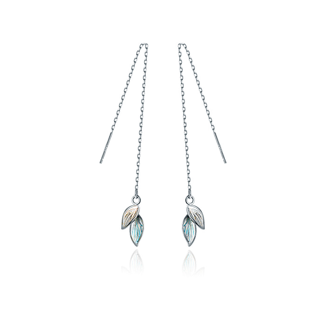 Reffeer Solid 925 Sterling Silver Leaf Chain Dangle Earrings for Women Teen Girls Leaf Dangle Drop Earrings Threader Tassel