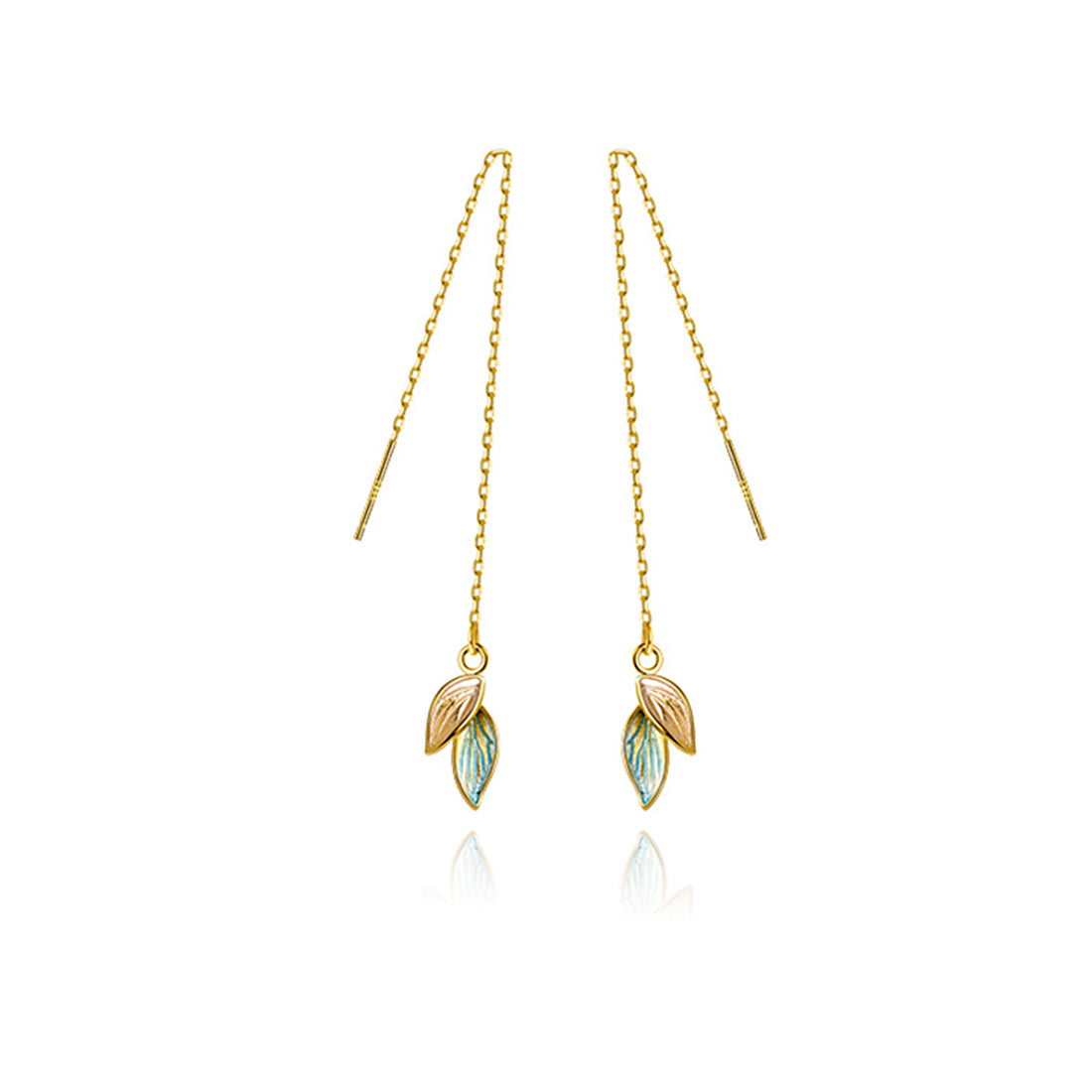 Reffeer Solid 925 Sterling Silver Leaf Chain Dangle Earrings for Women Teen Girls Leaf Dangle Drop Earrings Threader Tassel