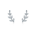 Reffeer Solid 925 Sterling Silver Leaf Crawler Stud Earrings for Women Teen Girls Crystal Leaf Stud Earrings