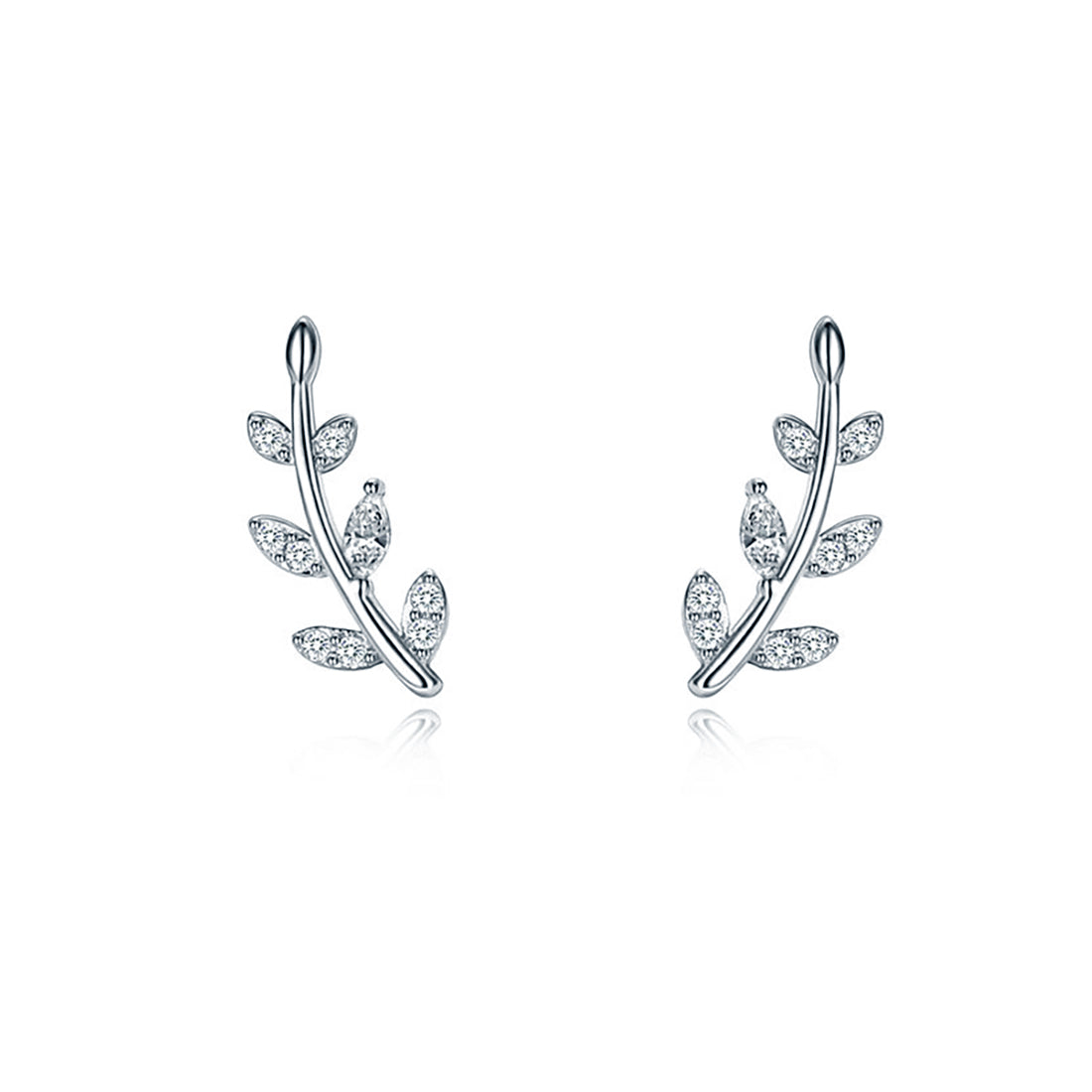 Reffeer Solid 925 Sterling Silver Leaf Crawler Stud Earrings for Women Teen Girls Crystal Leaf Stud Earrings