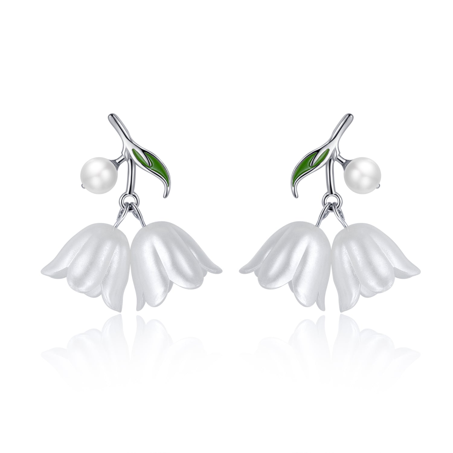 Reffeer Solid 925 Sterling Silver Tulip Flower Drop Earrings for Women Teens Cute Flower Drop Earrings Pearls