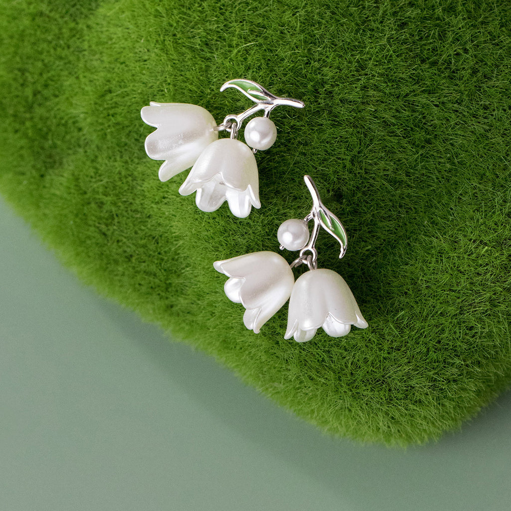 Reffeer Solid 925 Sterling Silver Tulip Flower Drop Earrings for Women Teens Cute Flower Drop Earrings Pearls