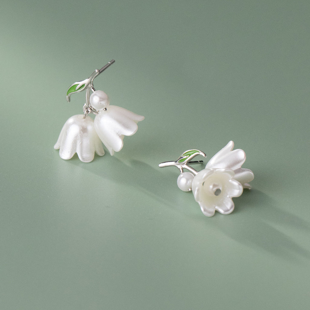 Reffeer Solid 925 Sterling Silver Tulip Flower Drop Earrings for Women Teens Cute Flower Drop Earrings Pearls