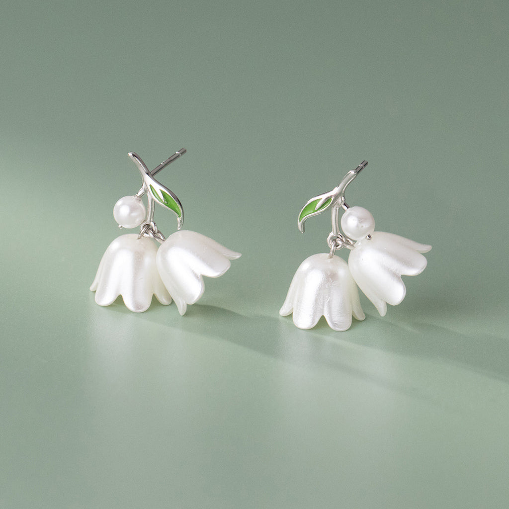Reffeer Solid 925 Sterling Silver Tulip Flower Drop Earrings for Women Teens Cute Flower Drop Earrings Pearls