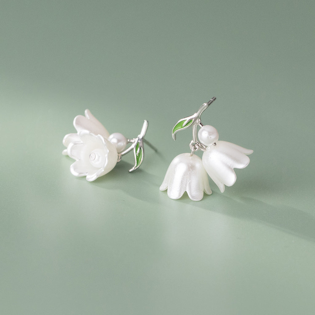 Reffeer Solid 925 Sterling Silver Tulip Flower Drop Earrings for Women Teens Cute Flower Drop Earrings Pearls