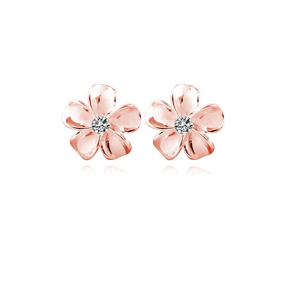 Reffeer Solid 925 Sterling Silver Plumeria Flower Stud Earrings for Women Teen Girls Crystal Flower Stud Earrings