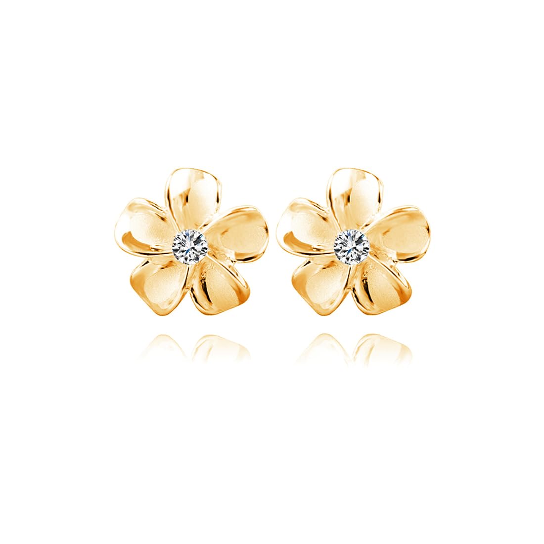 Reffeer Solid 925 Sterling Silver Plumeria Flower Stud Earrings for Women Teen Girls Crystal Flower Stud Earrings