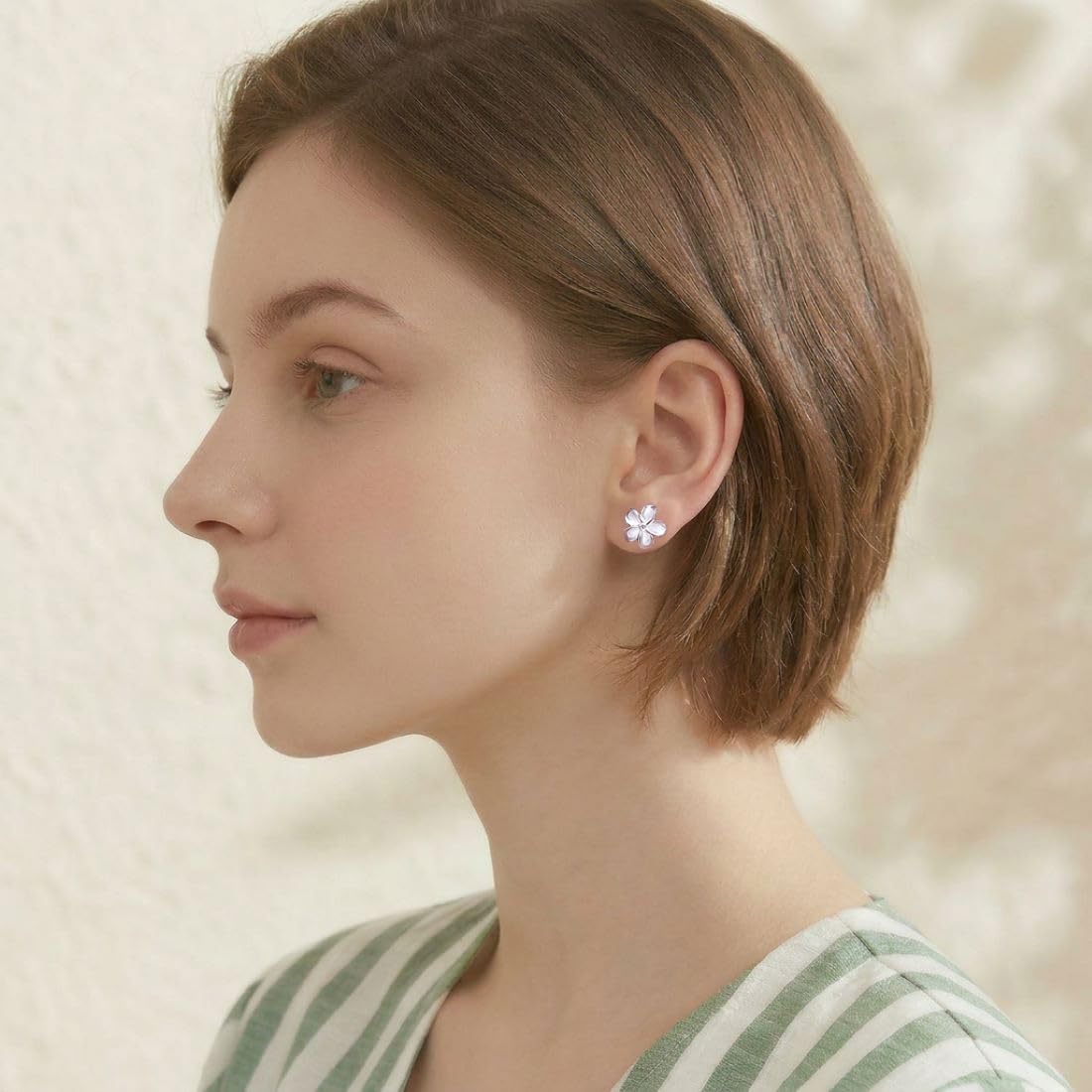 Reffeer Solid 925 Sterling Silver Plumeria Flower Stud Earrings for Women Teen Girls Crystal Flower Stud Earrings