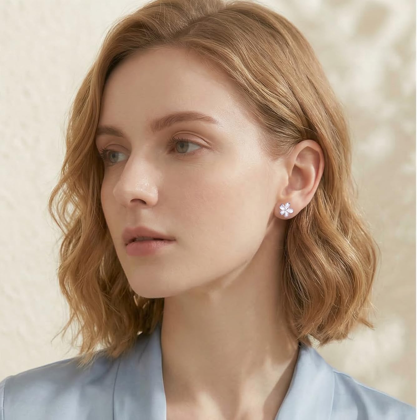 Reffeer Solid 925 Sterling Silver Plumeria Flower Stud Earrings for Women Teen Girls Crystal Flower Stud Earrings