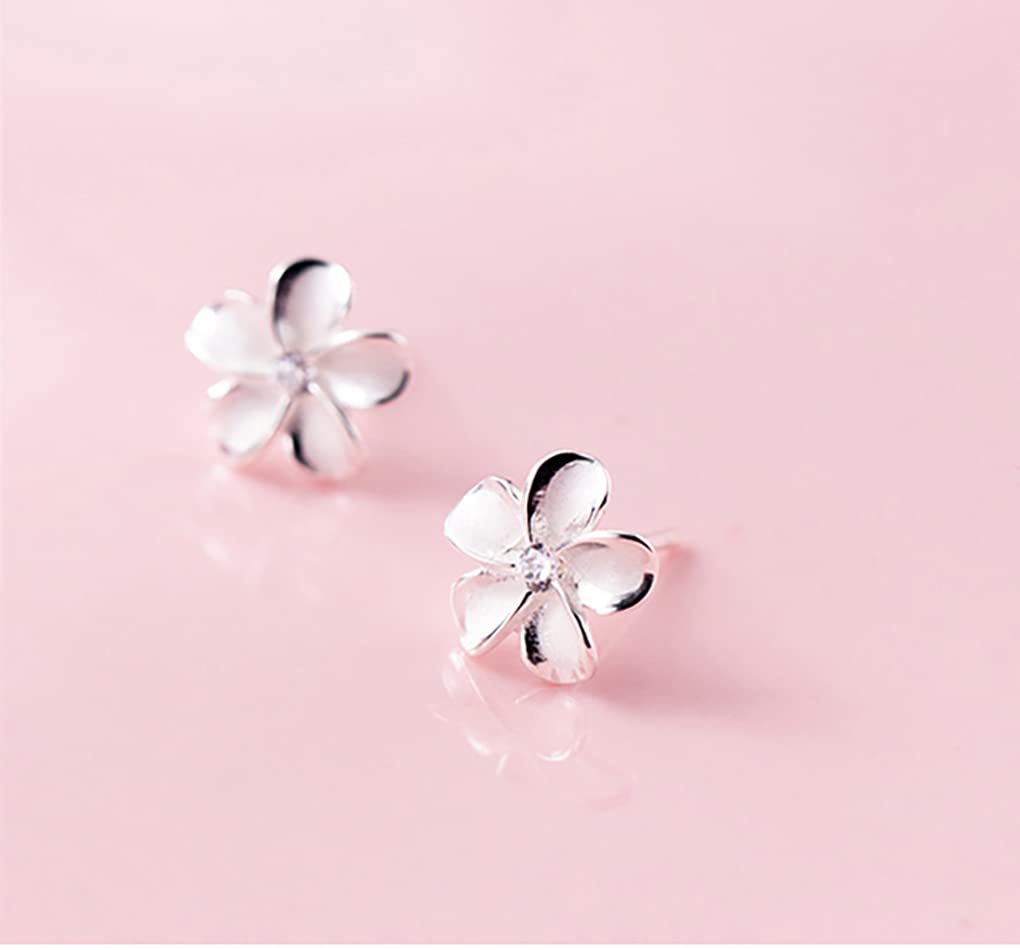 Reffeer Solid 925 Sterling Silver Plumeria Flower Stud Earrings for Women Teen Girls Crystal Flower Stud Earrings
