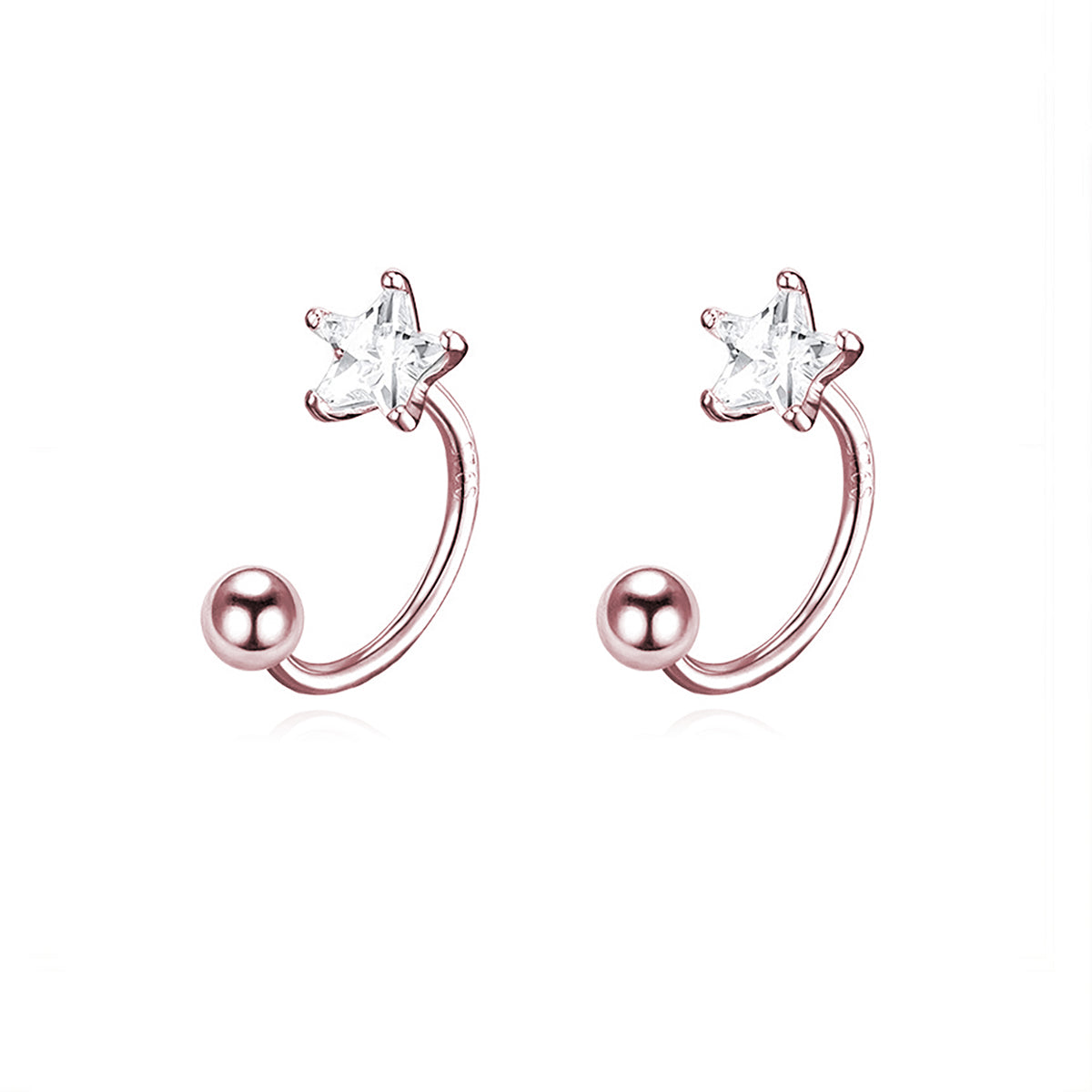 Reffeer Solid 925 Sterling Silver Star Half Hoop Earrings Open Huggie Hoops for Women Teen Girls CZ Star Hoop Earrings Ball Cuffs