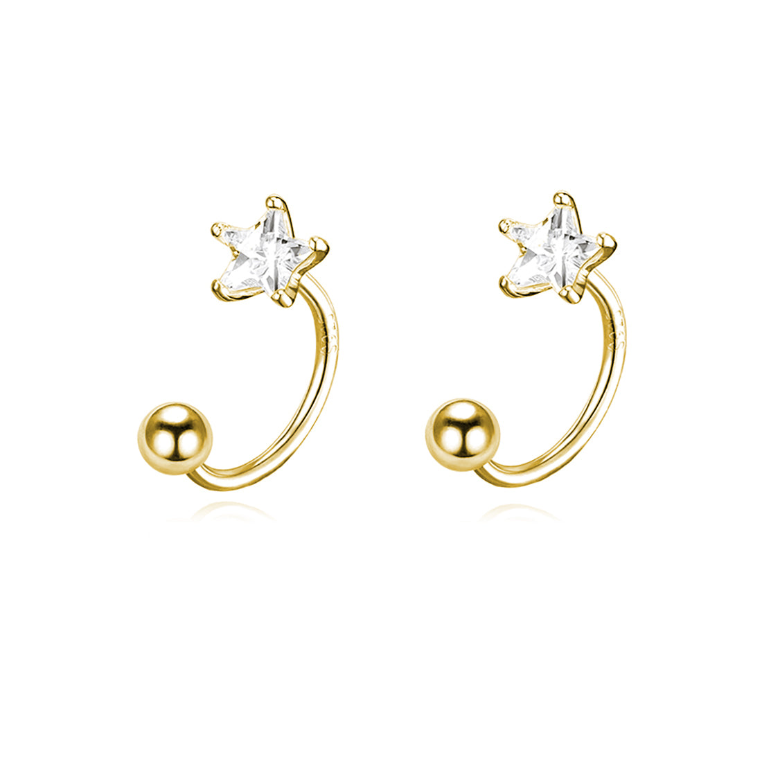 Reffeer Solid 925 Sterling Silver Star Half Hoop Earrings Open Huggie Hoops for Women Teen Girls CZ Star Hoop Earrings Ball Cuffs