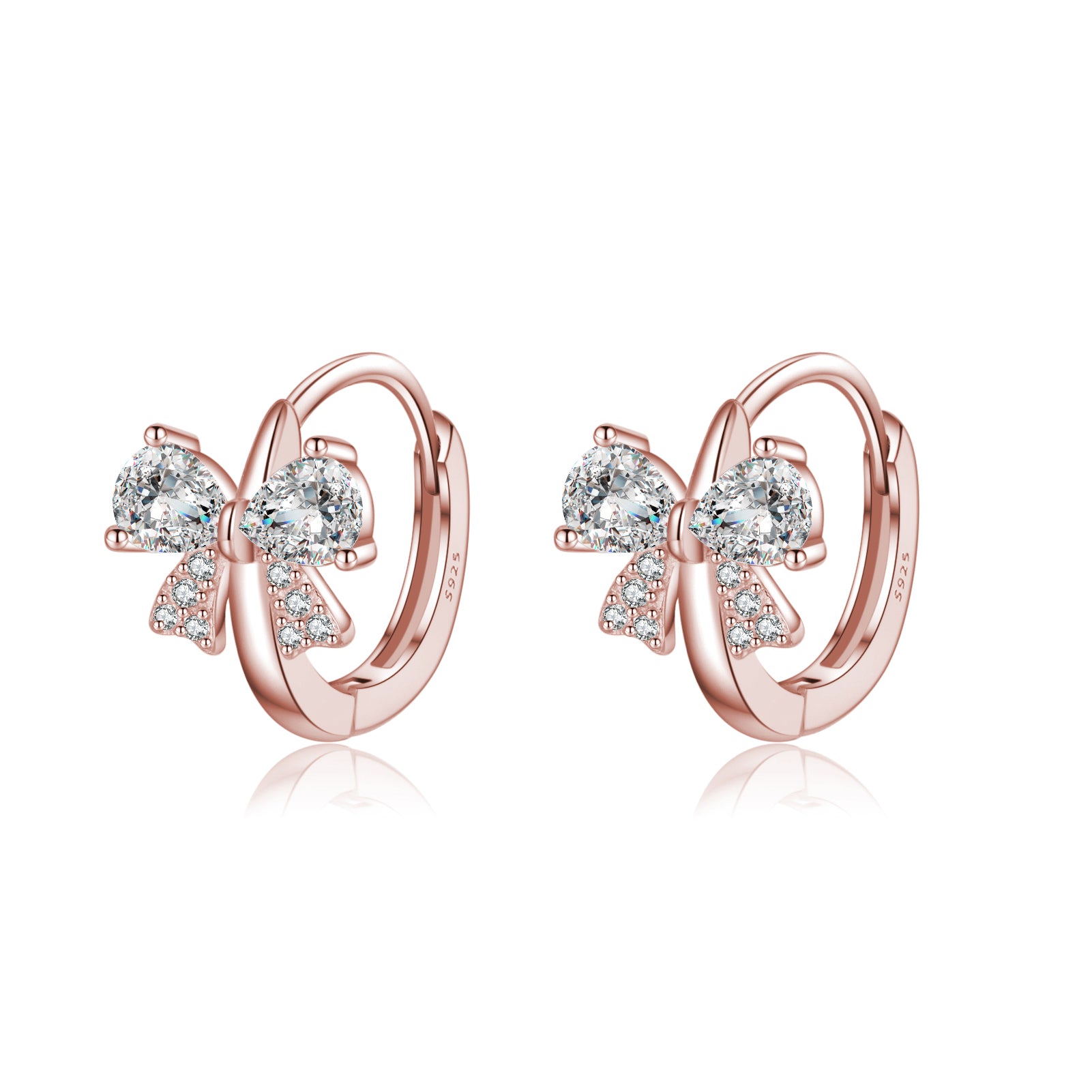 Reffeer Solid 925 Sterling Silver CZ Bow Hoop Earrings for Women Teens Cute Bow Earrings Huggie