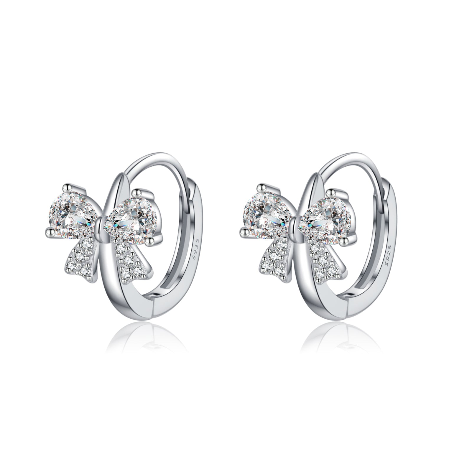 Reffeer Solid 925 Sterling Silver CZ Bow Hoop Earrings for Women Teens Cute Bow Earrings Huggie