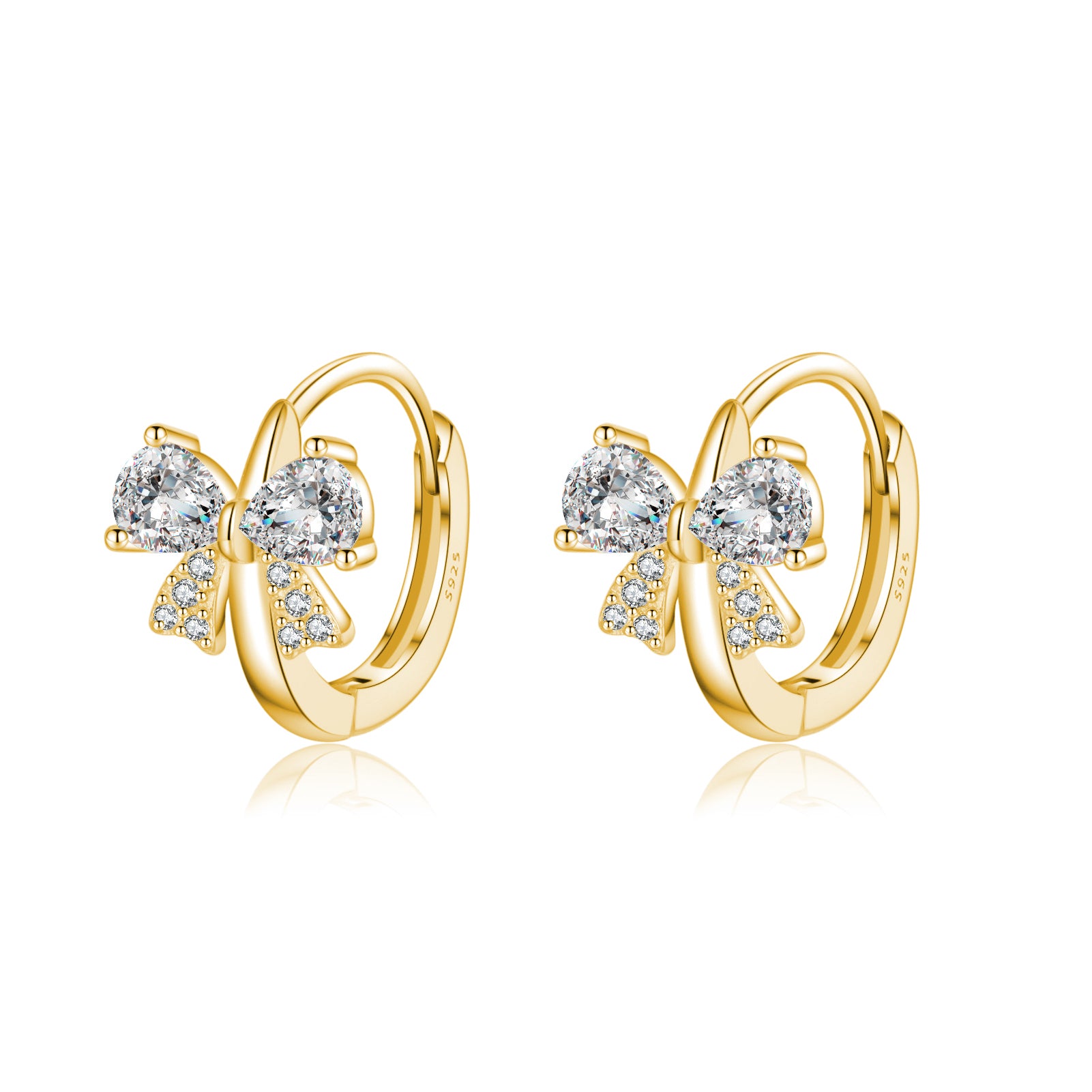 Reffeer Solid 925 Sterling Silver CZ Bow Hoop Earrings for Women Teens Cute Bow Earrings Huggie