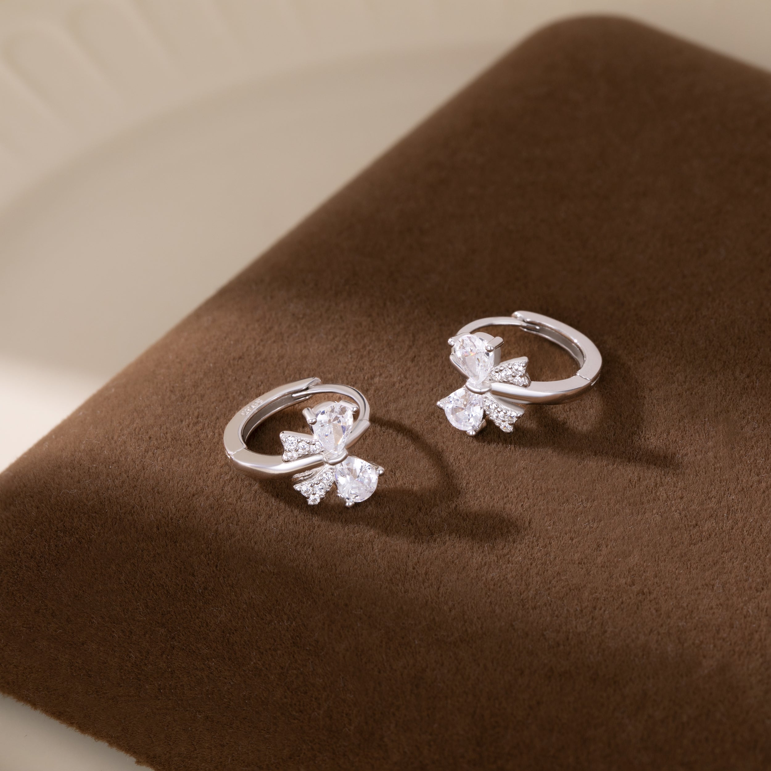 Reffeer Solid 925 Sterling Silver CZ Bow Hoop Earrings for Women Teens Cute Bow Earrings Huggie