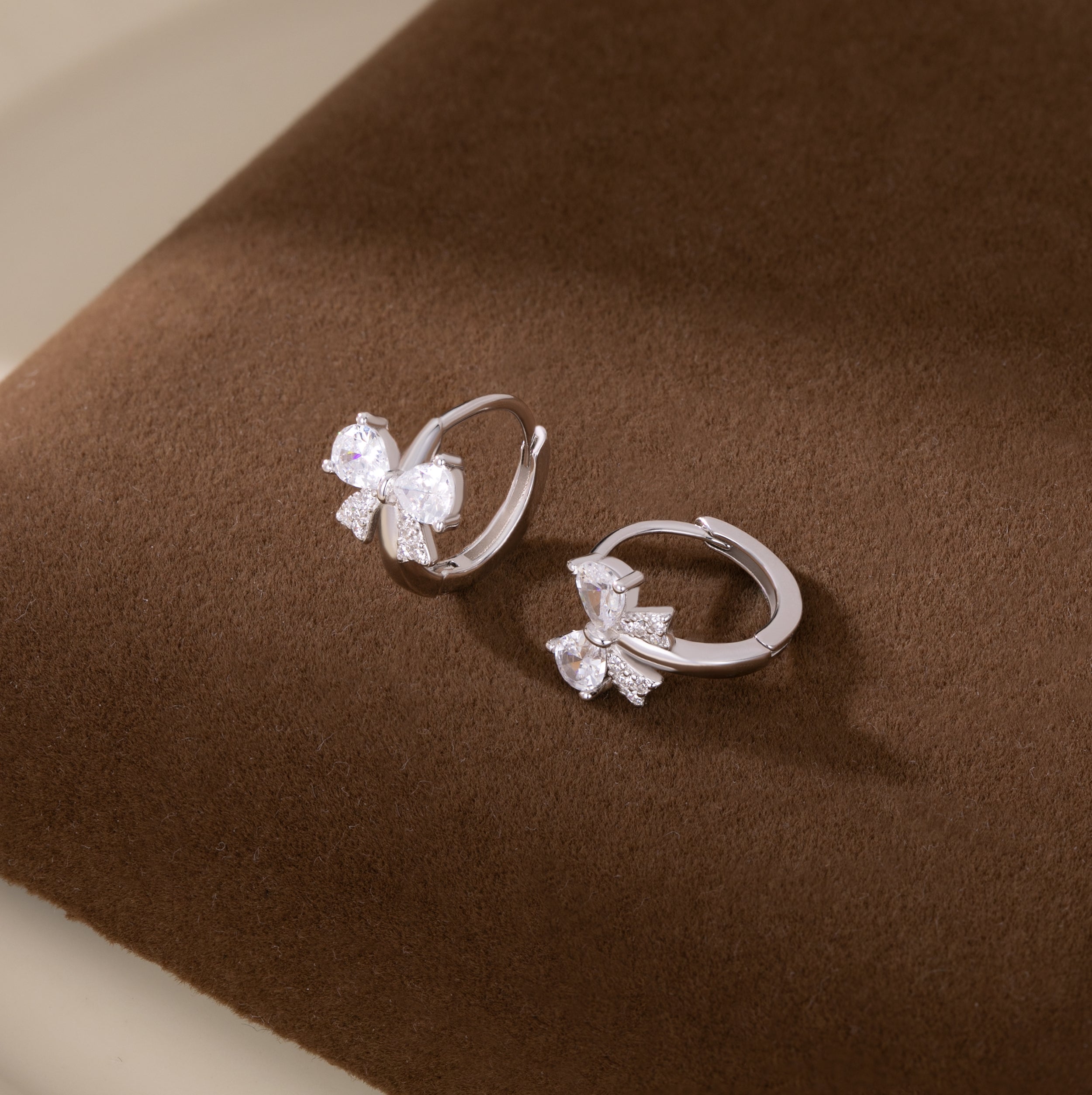 Reffeer Solid 925 Sterling Silver CZ Bow Hoop Earrings for Women Teens Cute Bow Earrings Huggie