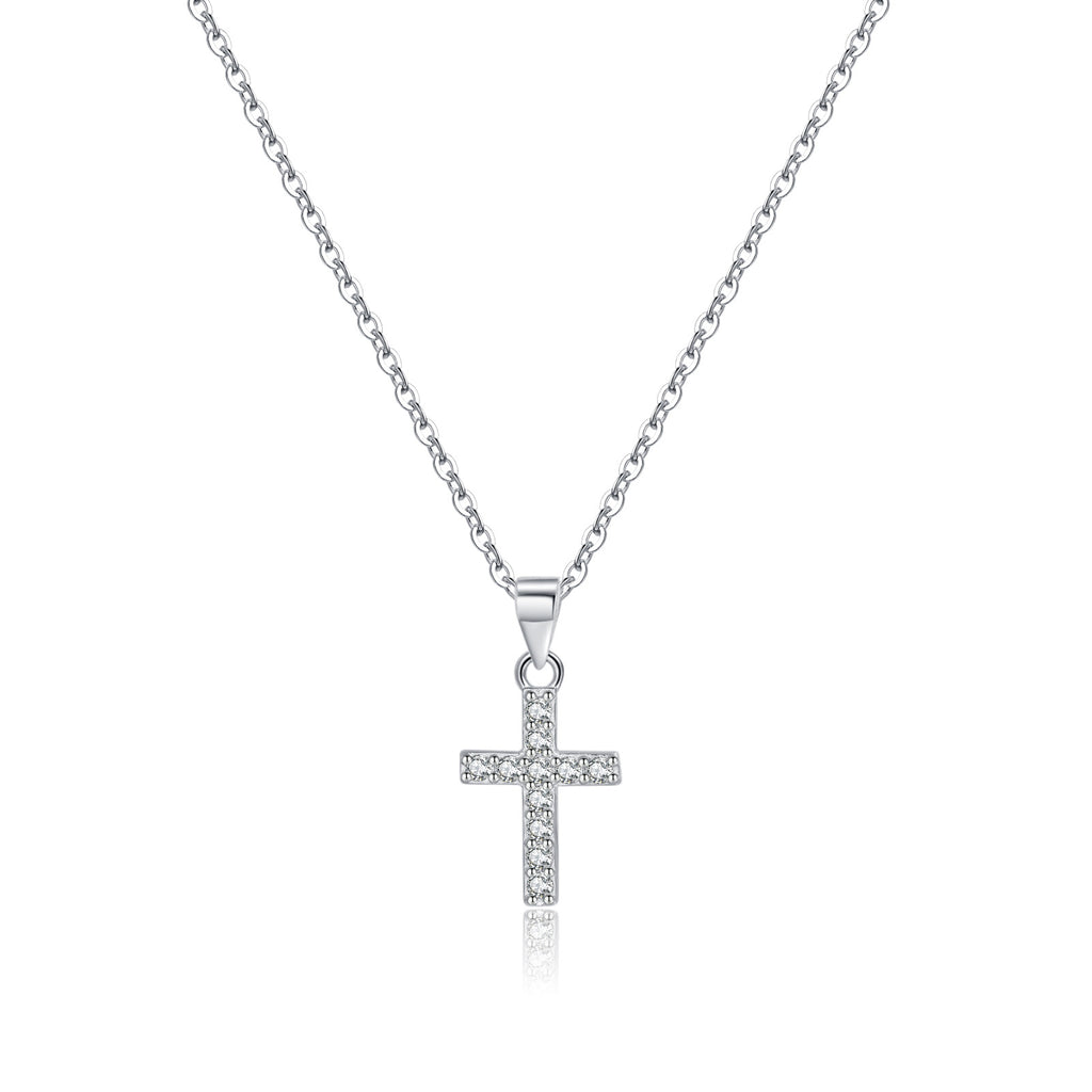 Reffeer Solid 925 Sterling Silver CZ Cross Necklace Choker for Women Teen Girls Dainty Cross Pendant Necklace