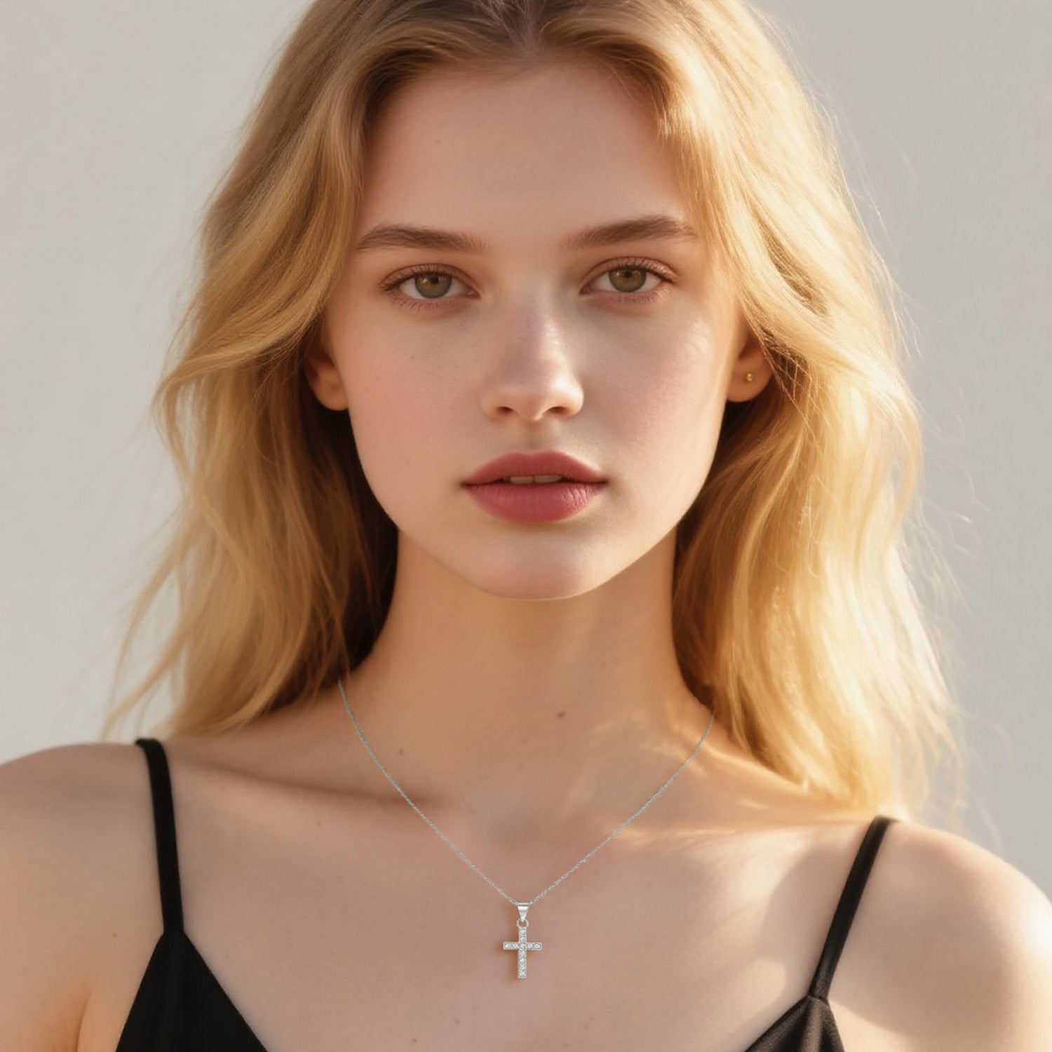 Reffeer Solid 925 Sterling Silver CZ Cross Necklace Choker for Women Teen Girls Dainty Cross Pendant Necklace