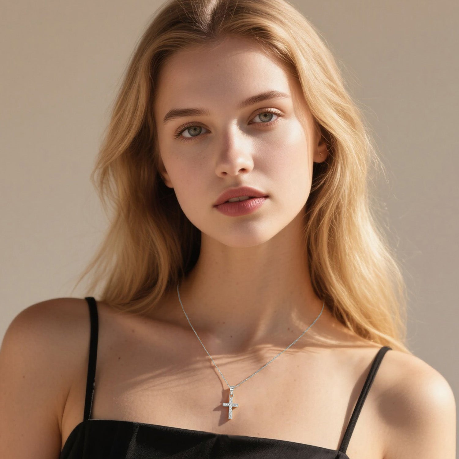 Reffeer Solid 925 Sterling Silver CZ Cross Necklace Choker for Women Teen Girls Dainty Cross Pendant Necklace