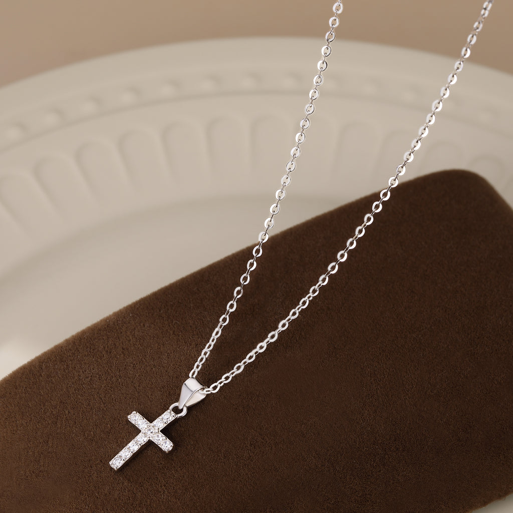Reffeer Solid 925 Sterling Silver CZ Cross Necklace Choker for Women Teen Girls Dainty Cross Pendant Necklace