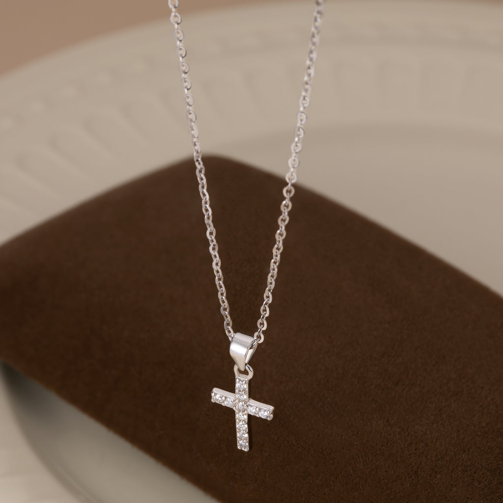 Reffeer Solid 925 Sterling Silver CZ Cross Necklace Choker for Women Teen Girls Dainty Cross Pendant Necklace