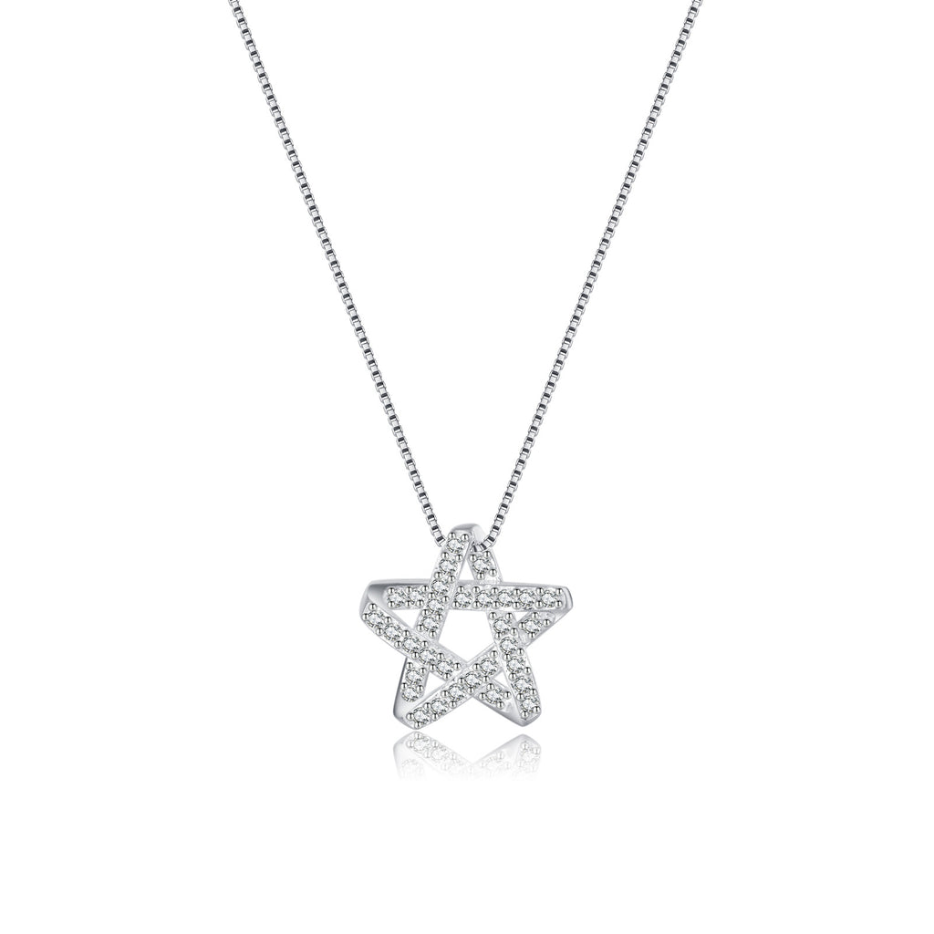 Reffeer Solid 925 Sterling Silver CZ Star Necklace for Women Teen Girls Star Choker Necklace Dainty Pendant Necklace