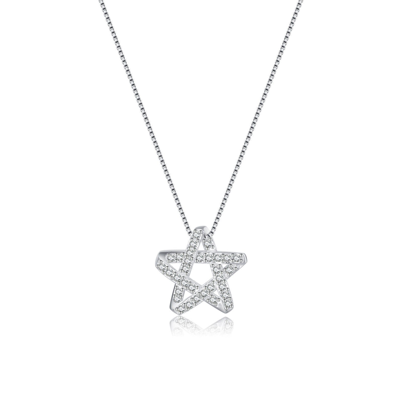 Reffeer Solid 925 Sterling Silver CZ Star Necklace for Women Teen Girls Star Choker Necklace Dainty Pendant Necklace