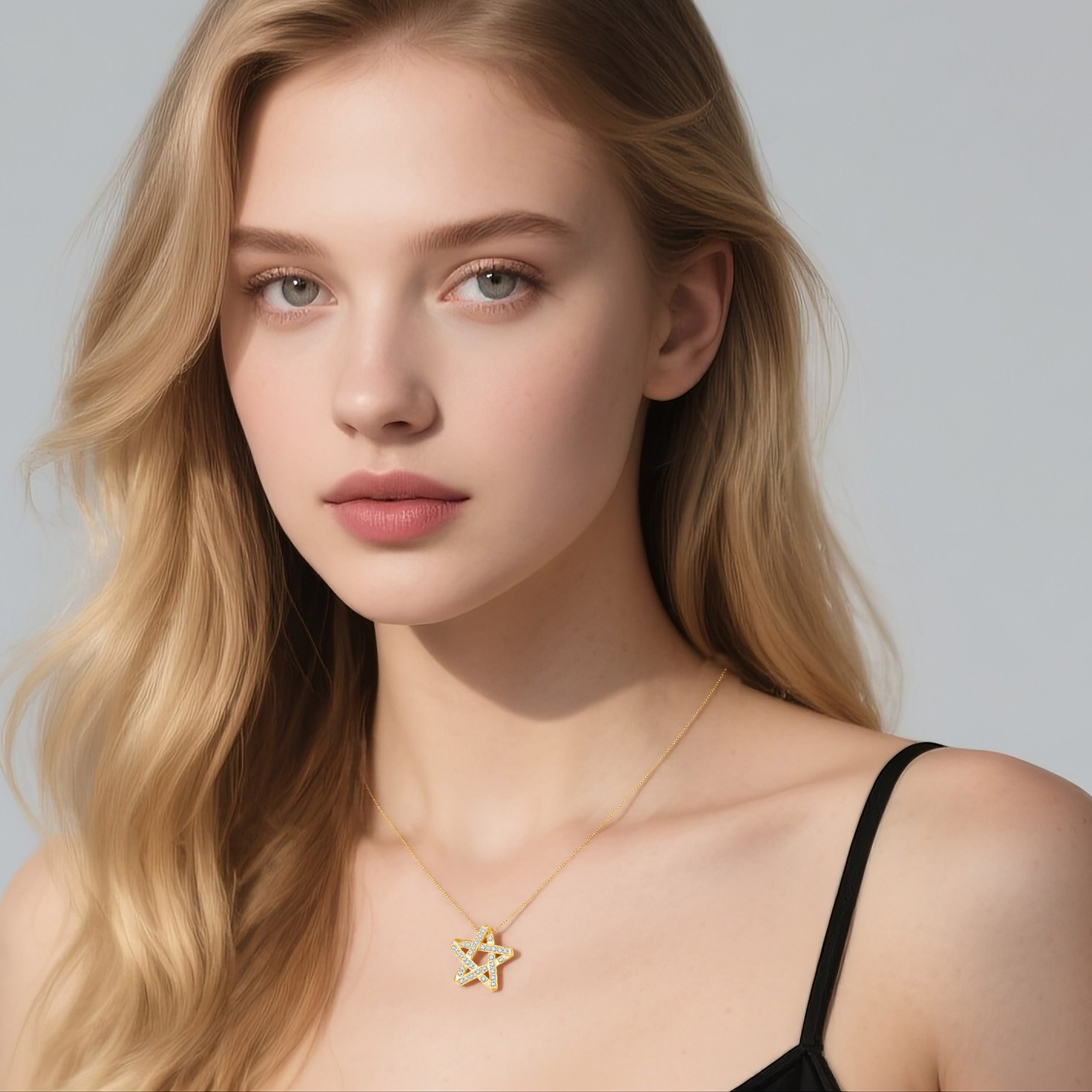 Reffeer Solid 925 Sterling Silver CZ Star Necklace for Women Teen Girls Star Choker Necklace Dainty Pendant Necklace