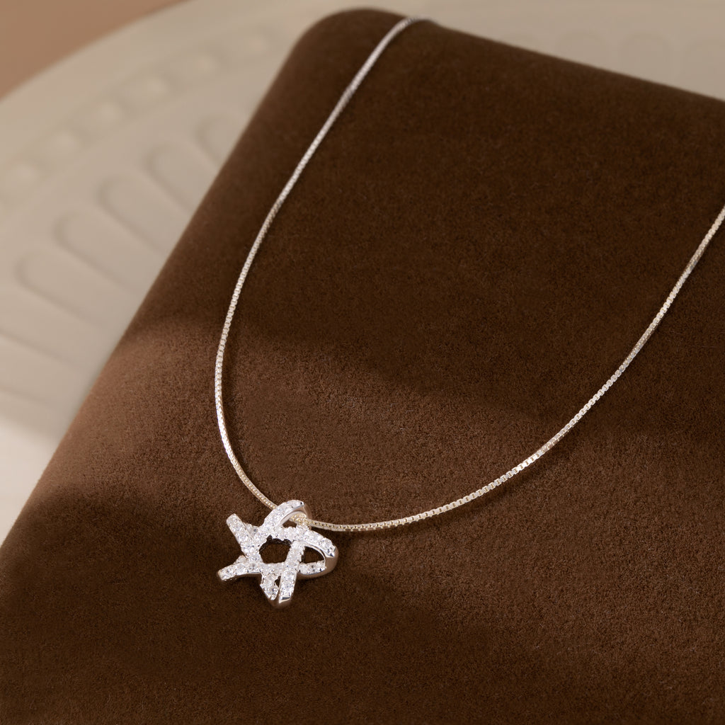 Reffeer Solid 925 Sterling Silver CZ Star Necklace for Women Teen Girls Star Choker Necklace Dainty Pendant Necklace